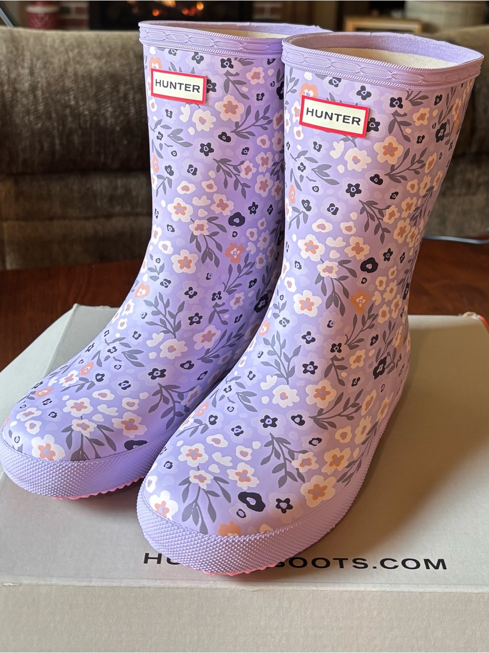 Hunter Lavender Floral Print Waterproof Rain Boots